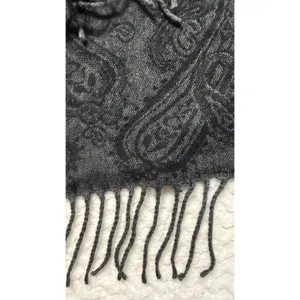 Cejon Made in Italy Charcoal Black Paisley Fringed Acrylic Scarf RN 98072 thumbnail 5