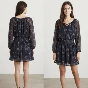 Abercrombie and Fitch Size-XL Mini Dress Floral Stretch Waist Dark Blue thumbnail 2