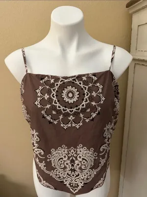 American Eagle Brown Printed Spaghetti Strap Smocked Camisole thumbnail 1
