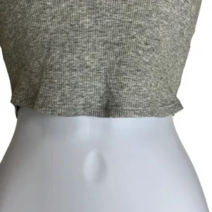 Skin Andreea Ali 0 XS Crop Top Gray Organic‎ Pima Cotton Ribbed Long Sleeve NWT thumbnail 4