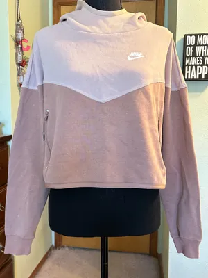 Nike two tone color block tan brown cropped oversized hoodie size S casual thumbnail 1