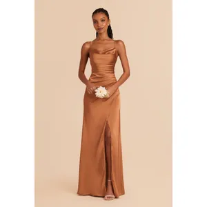 Birdy Grey Bridesmaid Dress Lydia Rust Satin Cowl High Slit Size XS Summer Fall thumbnail 3