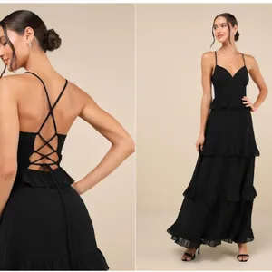 LULU's Prom Wedding Boho Romantic Ruffle Corset Tie Back Maxi Dress NWOT thumbnail 3