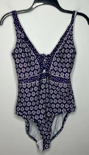 La‎ Blanca purple and white one piece swimsuit size 8 thumbnail 1