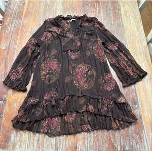 Maurices Brown Paisley Top Medium Flowy Boho Sheer Crinkle thumbnail 1