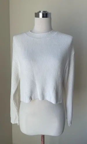Lulu's White Ribbed Cropped Crewneck Sweater thumbnail 1