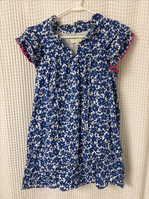 Pinch Blue Floral Mini Dress Ruffle Flutter Sleeves Coquette Babydoll Cotton thumbnail 1