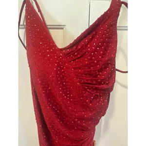 Ruby Red Rhinestone Ruched Prom Dress High Slit Formal Evening Gown Size 8 thumbnail 6