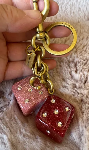 Coach Dice Bag Charm With Keyring Key Chain In Gold/Pink Multi CEA16 NWOT thumbnail 1