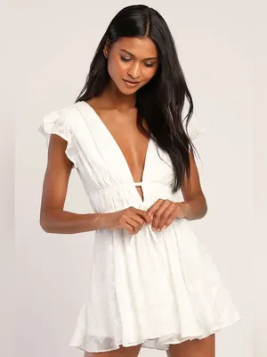 NWT Lulus All About The Flowers White Burnout Floral Ruffled Romper XL thumbnail 2