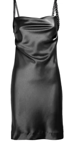 House Of Harlow 1960 x Revolve Black Satin Braided Strap Slip Mini Dress M $210 thumbnail 1