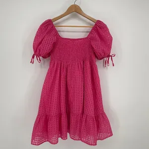 Entro Pink Gingham Puff Sleeve Smocked Ruffle Dress Coquette‎ Girly Size Small thumbnail 5
