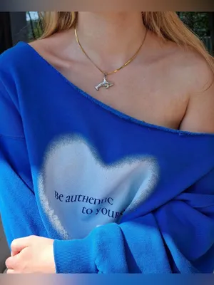 PacSun Off the Shoulder Be Authentic to Yourself Blue Crewneck Sweatshirt thumbnail 1