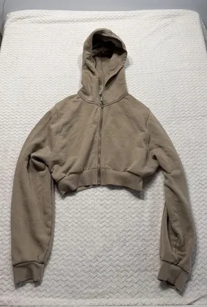 Alo Yoga Womens Cropped Full Zip Hoodie Tan Taupe Size S W0374R thumbnail 1