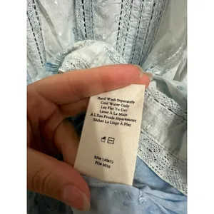 Cottagecore Boho LoveShackFancy Cotton Tie Dye Lace Ruffle Mini‎ Dress Blue XS thumbnail 6