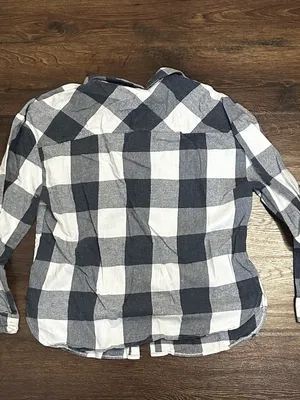 pink lily large womens Flannel Plaid grey white black pockets collared thumbnail 2