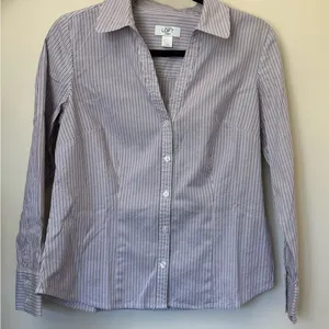 Ann Taylor LOFT Dress Shirt Long Sleeve Blouse Striped Button Up 10 Petite 10p thumbnail 1