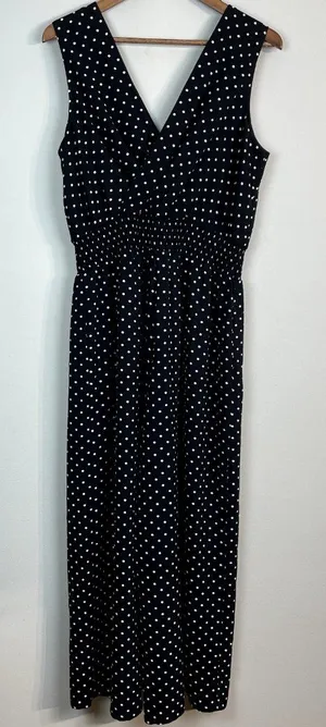 Apt 9 Jumpsuit Womens Large Black‎ White Polka Dot Cropped Wide Leg Sleeveless thumbnail 1
