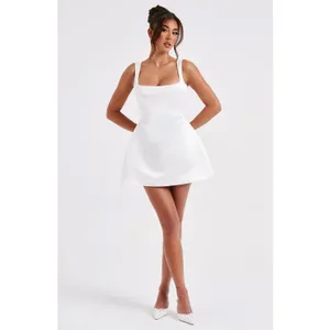 NWT Babyboo Sofie Ivory Satin Square Neck Fit & Flare Mini Dress Womens Size XS thumbnail 7