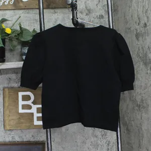 NWT Sam and Jess Womens Short Puff-Sleeve Sweater TA93148041BS Black L thumbnail 6