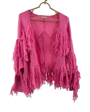 POL Pink Fringe open front oversized cardigan Sweater S boho casual fall winter thumbnail 1