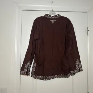E.col.o.gie Brown Linen Cotton Embroidered Tunic Top Women Large Split Neck L thumbnail 4