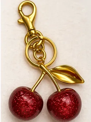 Gold Cherry Bag Charm Red Glitter Keychain Y2K Purse Accessory NWT thumbnail 1