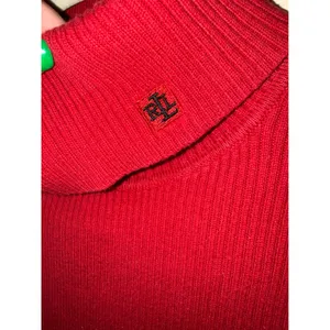 Lauren Ralph Lauren Red Ribbed Cotton Turtleneck Sweater XL Logo Academia Preppy thumbnail 3