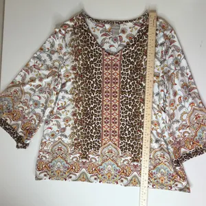 Chicos Mixed Print Blouse Size 2 Large Leopard Floral Paisley Stretch Boho Comfy thumbnail 7