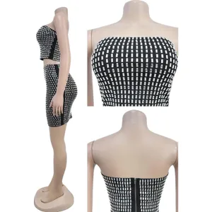 NWT Sequin Rhinestone Tube Top and Mini Skirt Two Piece Set Black Silver Med‎ thumbnail 4