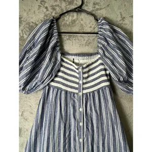 Emerson Fry‎ x Love Tomas Striped Smocked Cotton Maxi Dress Puff Sleeve XS/S thumbnail 3