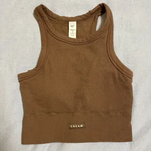 cream yoga brown tank top with built in bra thumbnail 1