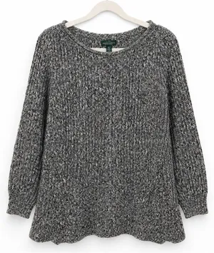 LRL Ralph Lauren Roll Neck Sweater XL Marled Black White Chunky Knit thumbnail 1