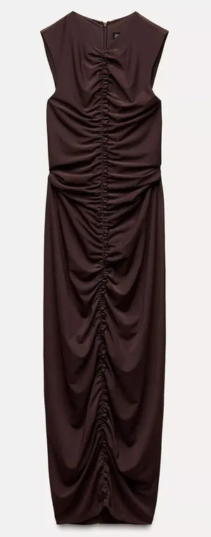 Zara Brown Ruched Maxi Dress thumbnail 1