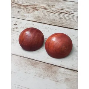 Vintage Clip On Earrings - Wood Domed Circle Earrings Large - 1.25" thumbnail 2