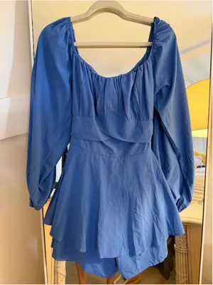 NEW Off Shoulder Shorts Romper Lantern Long Sleeve Ruffle Belted XL thumbnail 5