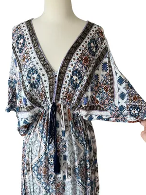 World Market Multicolor Paisley Bohemian V Neck Maxi Dress thumbnail 4
