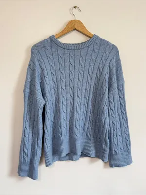 Cotton On Blue Cable Knit Crewneck Sweater Jumper Size Medium Box Fit thumbnail 2
