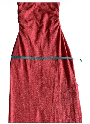 Windsor Light Coral Shimmer One-Shoulder Evening Gown with Side Slit – Size (S) thumbnail 4