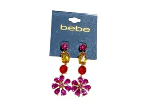 Bebe Sparkling Flower Crystal Rhinestone Floral Dangle  thumbnail 2