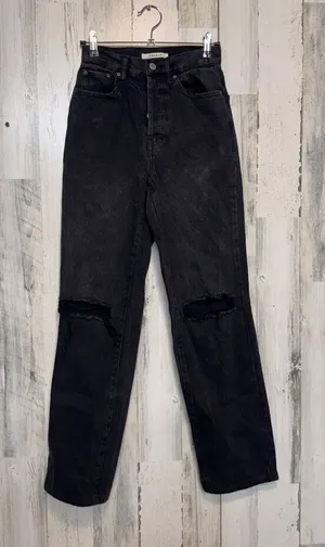 PacSun Black High Rise Ripped Knee Straight Leg Jeans Size 23 thumbnail 1