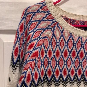 American Eagle Fair Isle Metallic Knit Sweater Womens Large Cream Red Blue L thumbnail 2