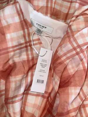 NWT EverNew Krissy Curve Plaid Wrap Dress Coral Check White Puff Sleeve 18 thumbnail 5