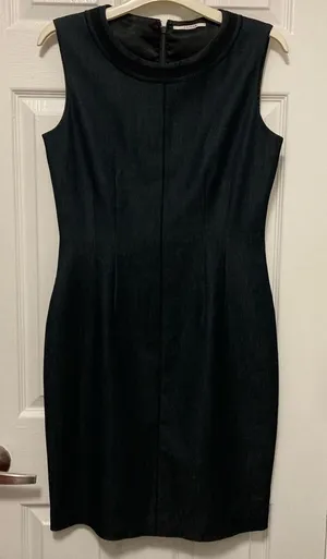 *Tahari Black Sleeveless Exposed Zipper Denim Size Small Sheath Mini Dress thumbnail 1