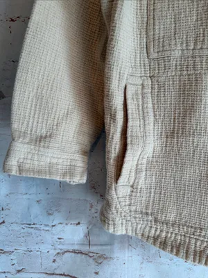 Madewell XS shacket Cream Quilted Button-Up Jacket pockets 100% cotton textured thumbnail 2