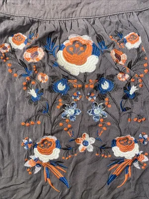 Altar’d State Off Shoulder Peasant Embroidered Floral Blouse Olive Grey thumbnail 3