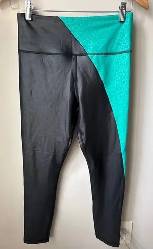 Zyia Active Black Faux Leather Teal Colorblock Leggings 6-8 thumbnail 1