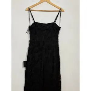 Lulus Joni Maxi Dress Women's Size Medium Black 3D Floral Applique Lace Slit NWT thumbnail 6