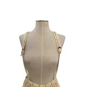 Free People Plaid Breeze Suspender Mini Skirt‎ Dress Yellow Linen Blend Size 4 thumbnail 4