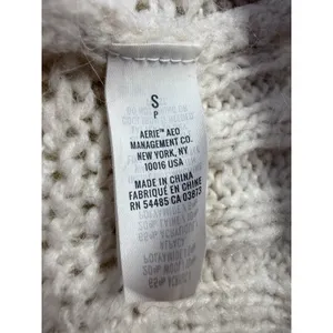 Aerie Cream Chunky Knit Sweater OS Sm Wool Blend Cozy Cottagecore D44 thumbnail 4